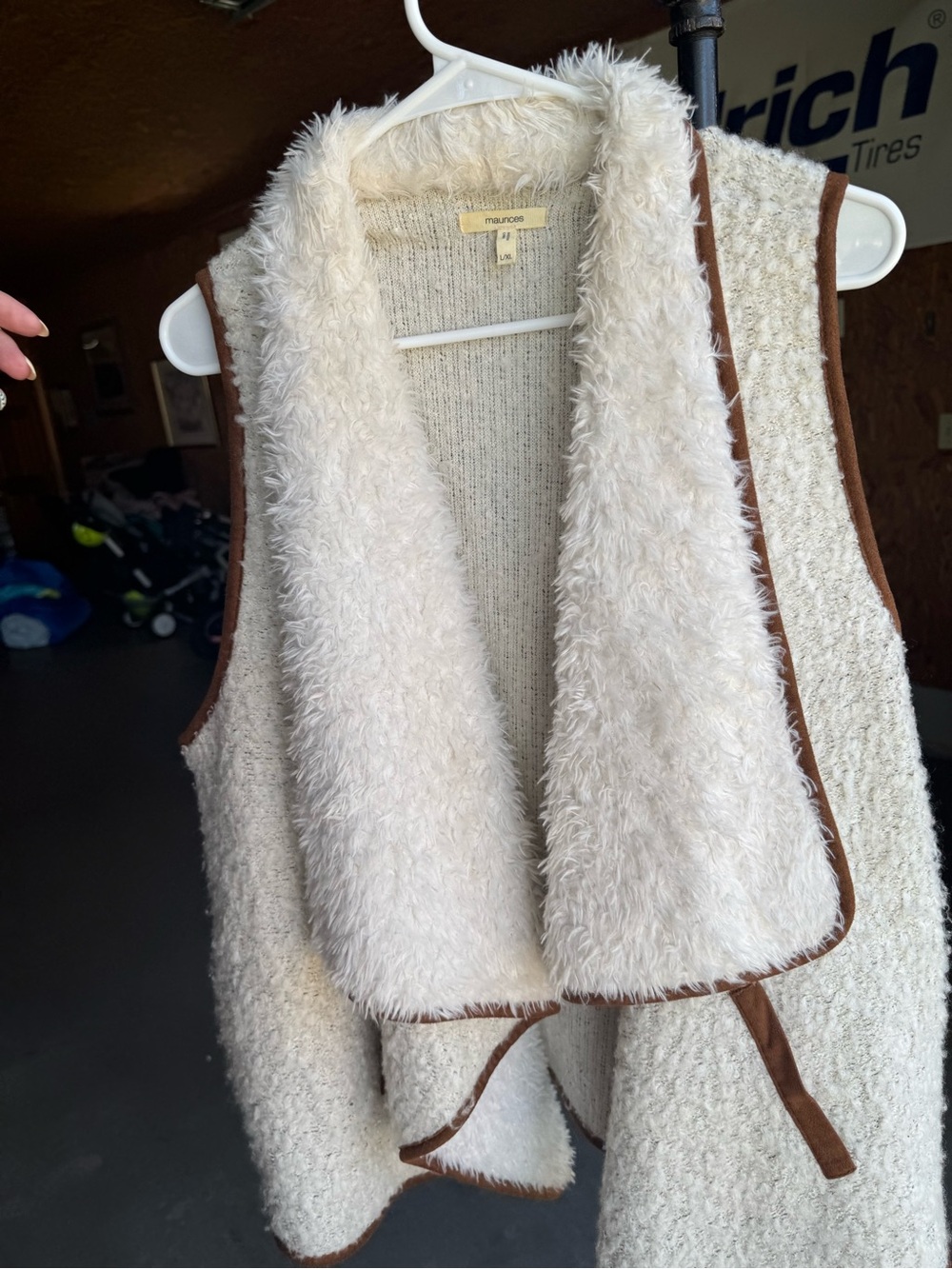 Maurices Cream Faux-Sherpa Trim Open Front Vest